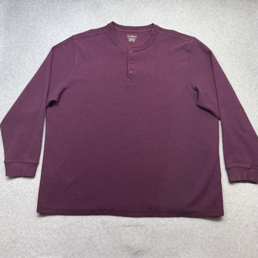 LL Bean Mini Waffle Henley Shirt Mens 3XLT Maroon Long Sleeve Thermal Outdoor